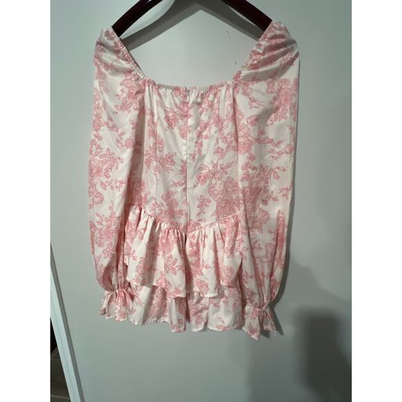 Pink and White, Floral, Long Sleeve Romper, Size XS, 1433Q - Picture 5 of 5
